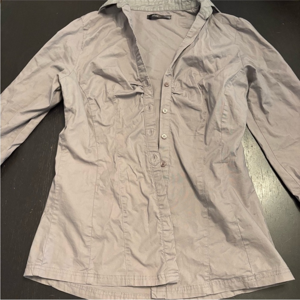 Vintage Purple Gray Button-Up Blouse Shirt 3/4 Sleeves